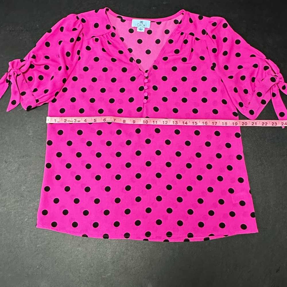 CeCe Hot Pink Polka Dot Tie-Sleeve Blouse - Picture 5 of 7